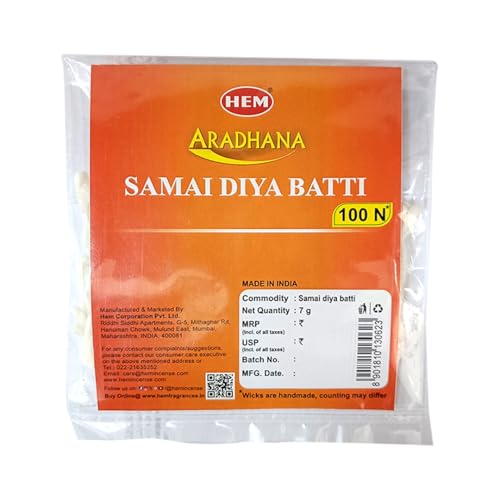 Hem Aradhana Samai Diya Batti | 100% Pure Cotton Wicks for Traditional Lamps | Long-Lasting & Clean Burn for Puja, Meditation & Rituals | Pack of 100 Wicks (Medium Size) - Image 1