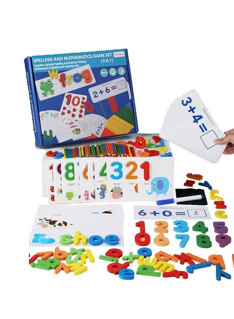 Thugfit Montessori Wooden Toys Spelling Words Game Alphabet Numbers 3-In-1 Teaching and   Children   Early Education Toys