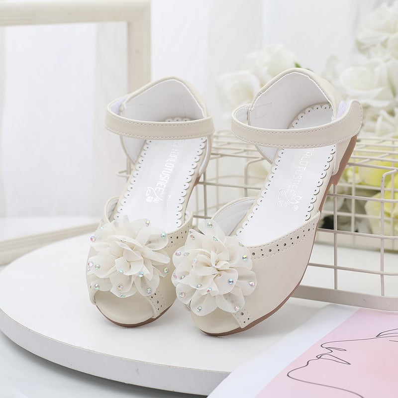 Summer Big Children'S Fish-Toe Sandals Flower Princess Shoes Korean-Style Ultra-Fiber Leather Flash Diamond Girl Shoes Girl Sandals - Image 1