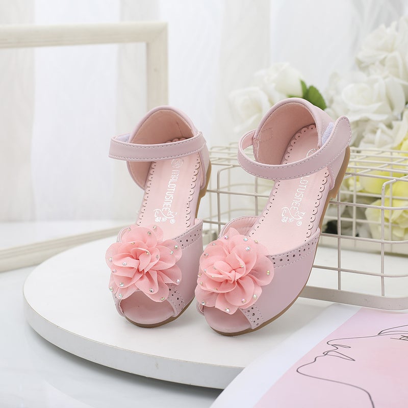 Summer Big Children'S Fish-Toe Sandals Flower Princess Shoes Korean-Style Ultra-Fiber Leather Flash Diamond Girl Shoes Girl Sandals - Image 5