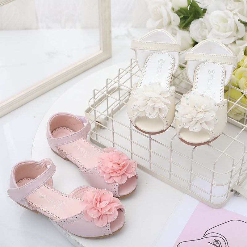 Summer Big Children'S Fish-Toe Sandals Flower Princess Shoes Korean-Style Ultra-Fiber Leather Flash Diamond Girl Shoes Girl Sandals - Image 2