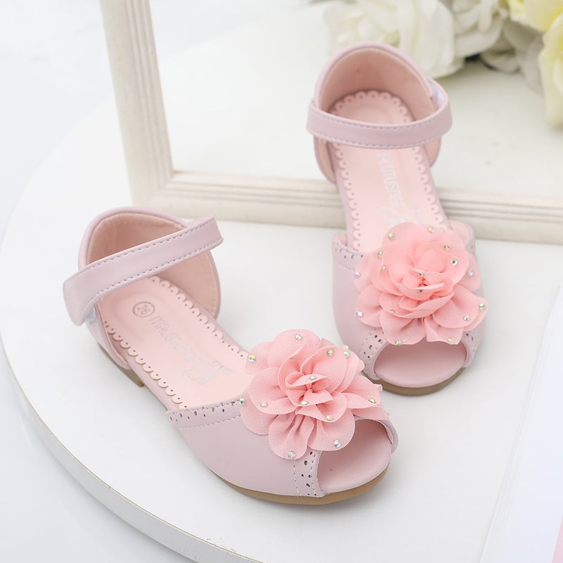 Summer Big Children'S Fish-Toe Sandals Flower Princess Shoes Korean-Style Ultra-Fiber Leather Flash Diamond Girl Shoes Girl Sandals - Image 4