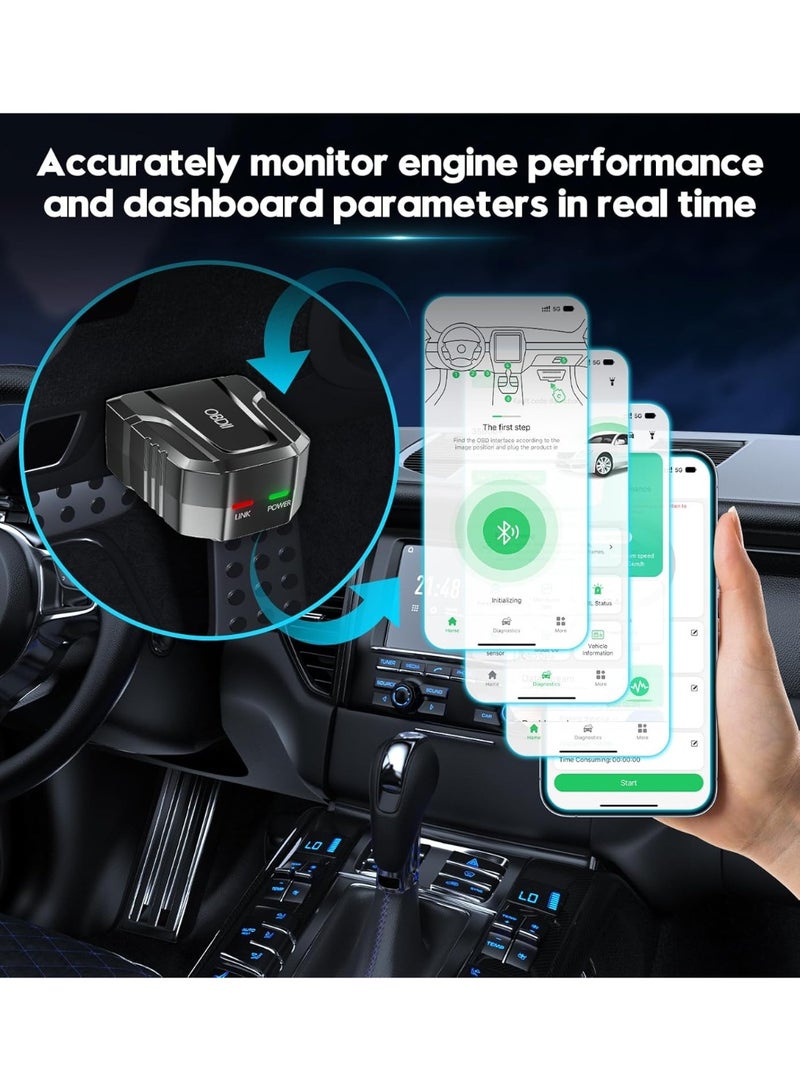 OBD2 Scanner Reader Bluetooth Wireless Auto Diagnostic Scan Tool for iOS & Android for Performance Test Bluetooth 5.4 Car Check Engine Car Code Reader, Clear Error Code Live Data Reset Exclusive APP
