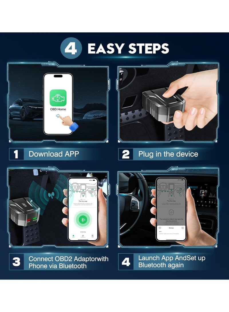 BUANIERT OBD2 Scanner Reader Bluetooth Wireless Auto Diagnostic Scan Tool for iOS & Android for Performance Test Bluetooth 5.4 Car Check Engine Car Code Reader, Clear Error Code Live Data Reset Exclusive APP  - Image 2