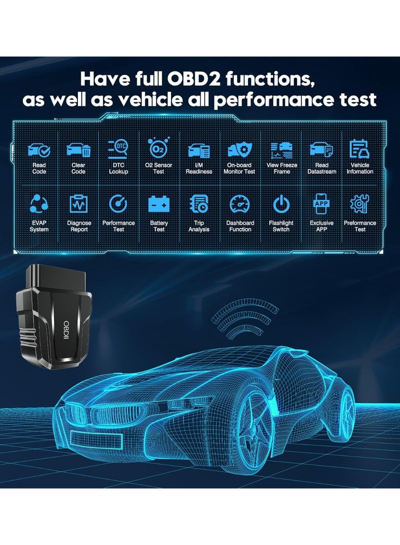 BUANIERT OBD2 Scanner Reader Bluetooth Wireless Auto Diagnostic Scan Tool for iOS & Android for Performance Test Bluetooth 5.4 Car Check Engine Car Code Reader, Clear Error Code Live Data Reset Exclusive APP  - Image 3