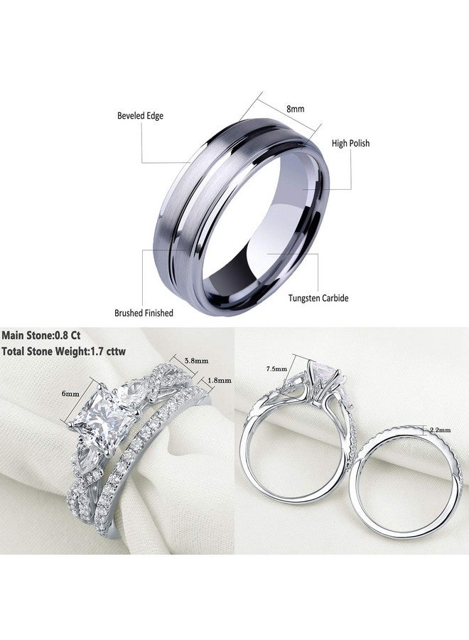 Newshe Jewellery مجموعة خواتم زفاف من نيوشي للرجال والنساء، خواتم من التنغستن للرجال، فضة إسترليني، مقاس 11 و7 - Image 4