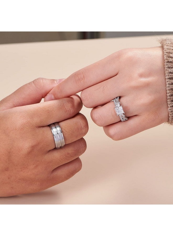 Newshe Jewellery مجموعة خواتم زفاف من نيوشي للرجال والنساء، خواتم من التنغستن للرجال، فضة إسترليني، مقاس 11 و7 - Image 5