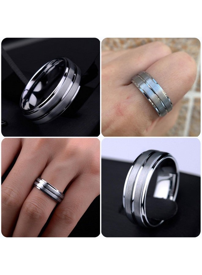 Newshe Jewellery مجموعة خواتم زفاف من نيوشي للرجال والنساء، خواتم من التنغستن للرجال، فضة إسترليني، مقاس 11 و7 - Image 3