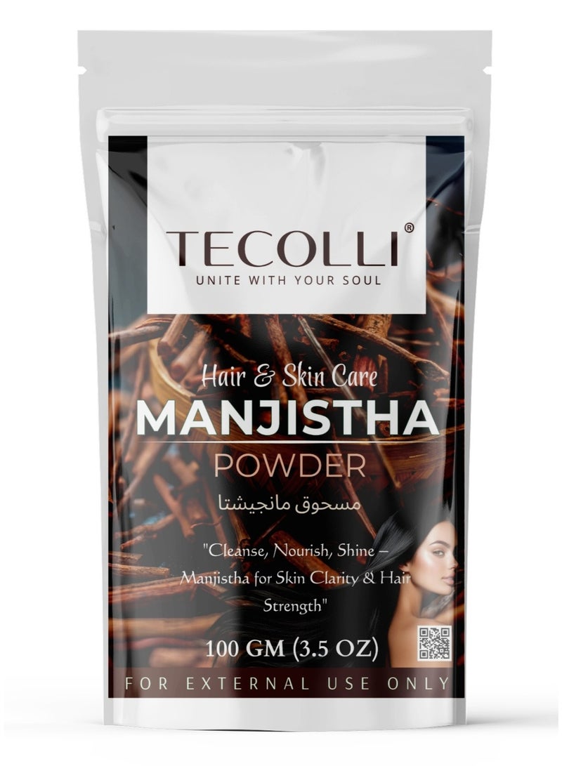 TECOLLI Pure Manjistha Powder – 100g | Ayurvedic Skin Detox & Radiance Support | 100% Natural, Vegan & Chemical-Free | Promotes Clear Skin & Healthy Hair | For Skin & Hair External Use Only - Image 1