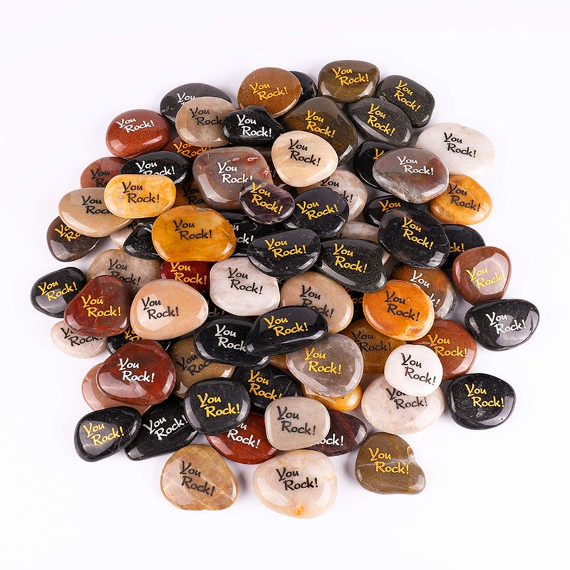 ROCKIMPACT ROCKIMPACT 100PCS You Rock Engraved Rocks Inspirational Stones You Rock Bulk Faith Stones Novelty Gifts Zen Stones Gratitude Rocks Healing Prayer Stones Encouragement Rocks Wholesale 23 ea 