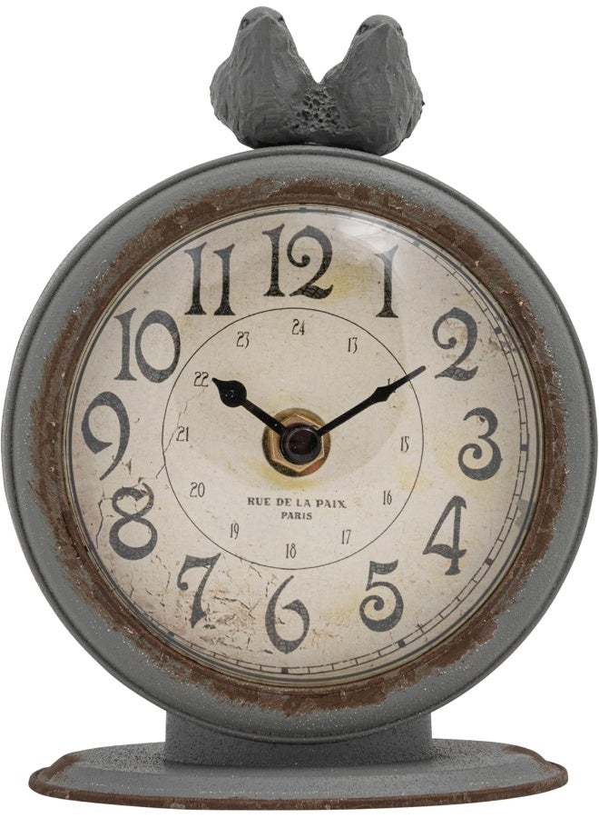 Creative Co-op Creative CoOp Grey Pewter Mantel Clock with Birds  - Image 2