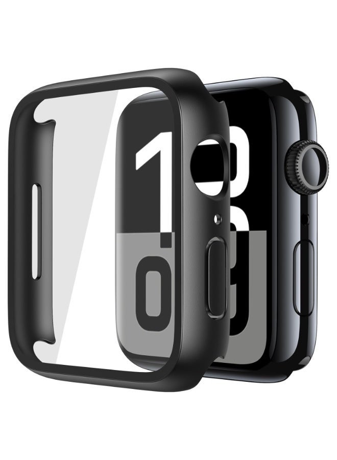 شيك فايب جراب زجاجي مقوى متوافق مع ساعة Apple Watch Series 11/Series 10 مقاس 42 مم، واقي شاشة صلب من البولي كربونات للحماية الشاملة، غطاء خفيف الوزن مقاوم للخدش فائق النحافة لساعة iWatch، (42 مم، أسود) - Image 1