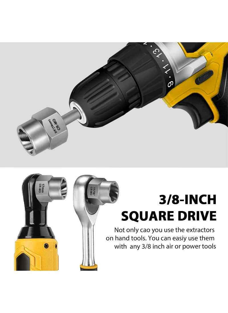 Topec Topec 18-Piece Stripped Bolt Extractor Kit, 3/8" Drive Rounded Bolt Remover, Lug Nut Removal Tool with Hex Adapter, Bolt Nut Extractor Socket Set for Broken, Damaged Bolts, Nuts & Screws  - Image 5