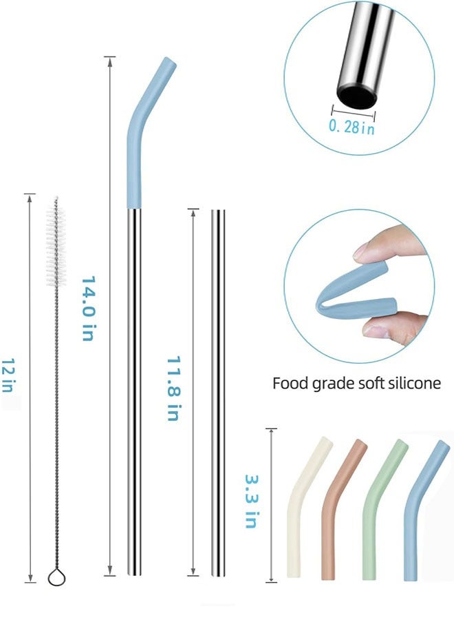 Stainless Steel Straws for 40oz Stanley Tumblers, 4PCS 13 INCH Reusable Extra Long Stainless Steel Straws with 4 Silicone Tips and 2 Cleaning Brushes - Image 2