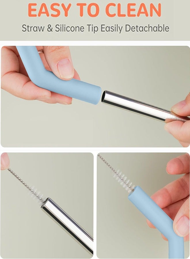 Stainless Steel Straws for 40oz Stanley Tumblers, 4PCS 13 INCH Reusable Extra Long Stainless Steel Straws with 4 Silicone Tips and 2 Cleaning Brushes - Image 3