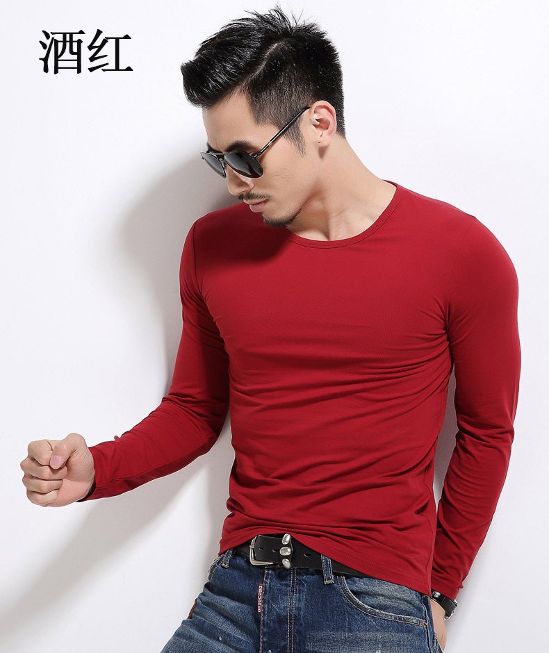 2023 New Men's Bottoming Shirt Men's T-Shirt Long-Sleeved Slim Pure Color Pullover Autumn and Winter Inner Wear Manufacturer Wholesale - Image 1