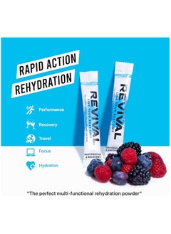 REVIVAL Revival Rapid Rehydration Electrolytes Powder - High Strength Vitamin C, B1, B3, B5, B12 Supplement Sachet Drink, Effervescent Electrolyte Hydration (Tropical & Berry Blast, 30 Count (Pack of 1))  - Image 3