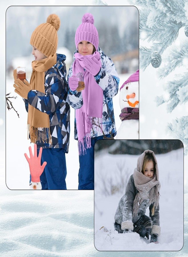 JaGely 18 Pcs Kids Winter Hat Gloves Scarf Set Kids Knit Beanie Pom Hat Full Fingers Gloves Tassel Scarves (Bright Color) - Image 5