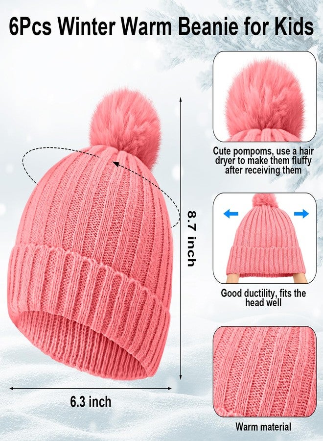 JaGely 18 Pcs Kids Winter Hat Gloves Scarf Set Kids Knit Beanie Pom Hat Full Fingers Gloves Tassel Scarves (Bright Color) - Image 2