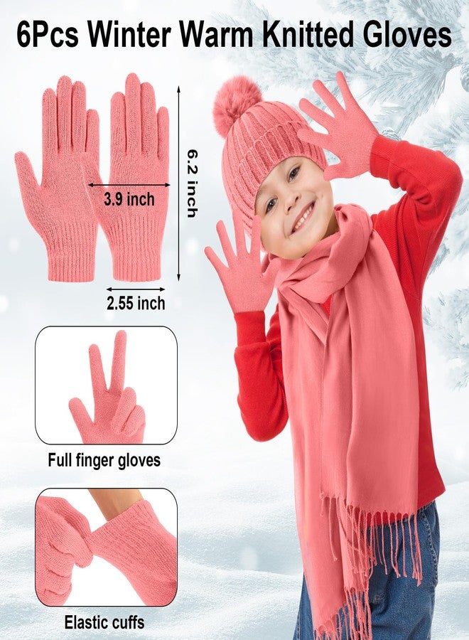 JaGely 18 Pcs Kids Winter Hat Gloves Scarf Set Kids Knit Beanie Pom Hat Full Fingers Gloves Tassel Scarves (Bright Color) - Image 3