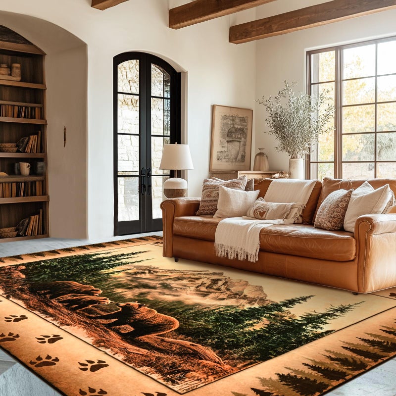 FRAMICS Rustic Cabin Area Rug 5x7, Farmhouse Lodge Bear Moose Deer Rug Washable Non Slip,Country Wildlife Area Rugs for Living Room Bedroom, Soft Faux Wool Throw Rugs Carpet Low Pile, Vintage Decor - Image 4