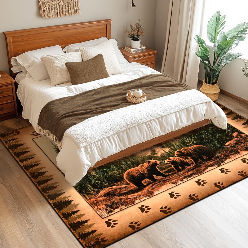 FRAMICS Rustic Cabin Area Rug 5x7, Farmhouse Lodge Bear Moose Deer Rug Washable Non Slip,Country Wildlife Area Rugs for Living Room Bedroom, Soft Faux Wool Throw Rugs Carpet Low Pile, Vintage Decor - Image 3