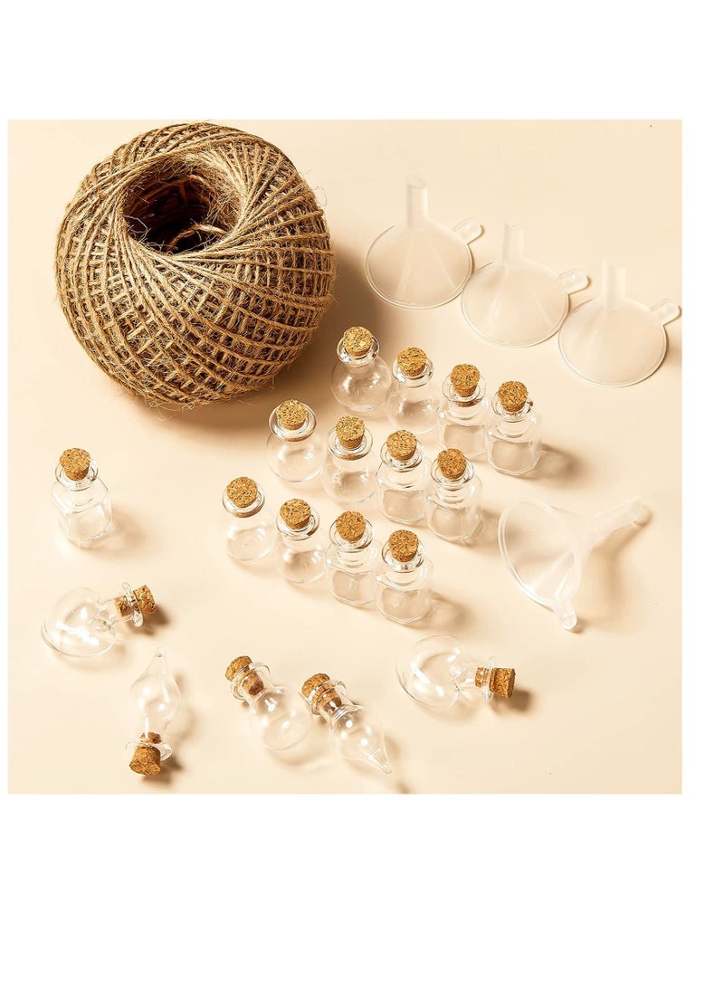 SYOSI - Small Mini Glass Jars, Bottle with Cork Stopper Tiny Wishing Bottles with Eye Screws Funnel and Rope Small Cork Clear Glass Bottle for DIY Crafts Bead Container 50Pcs Mixed Style - Image 1