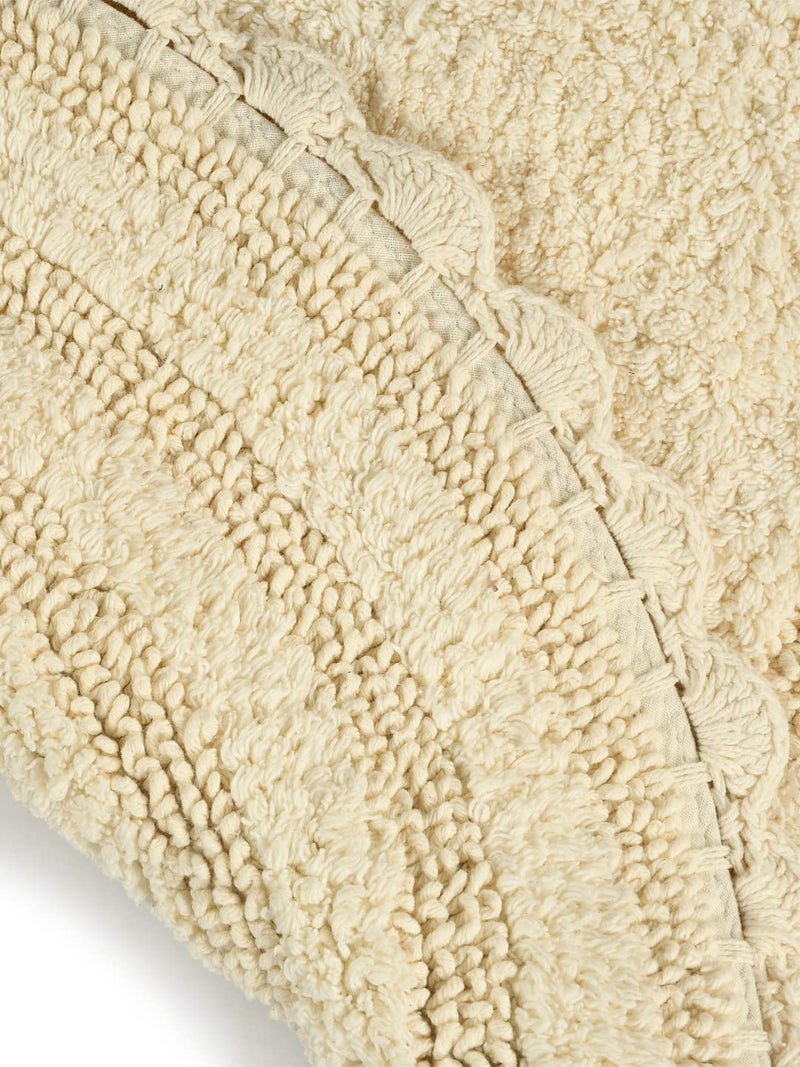 SASHAA WORLD Round Reversible Crochet Bath Mat, Super Absorbent 100% Cotton & Quick Dry Bath Rug for Bathroom Floor Mats (60 cm, Ivory) - Image 2