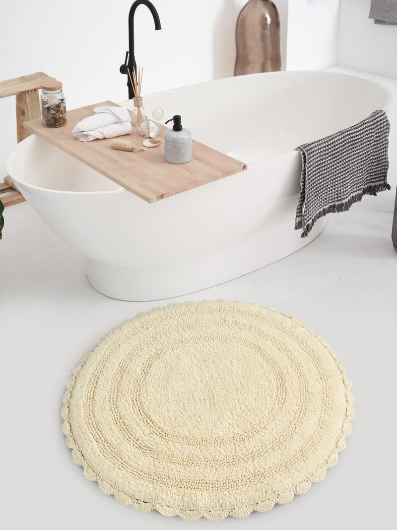 SASHAA WORLD Round Reversible Crochet Bath Mat, Super Absorbent 100% Cotton & Quick Dry Bath Rug for Bathroom Floor Mats (60 cm, Ivory) - Image 1