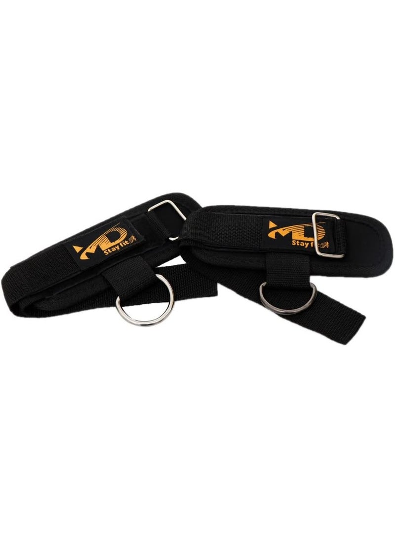 MD Stay Fit Fitness Padded Ankle Straps with D-Ring for Leg Strength Training Exercises, 2Pcs , black - Image 2