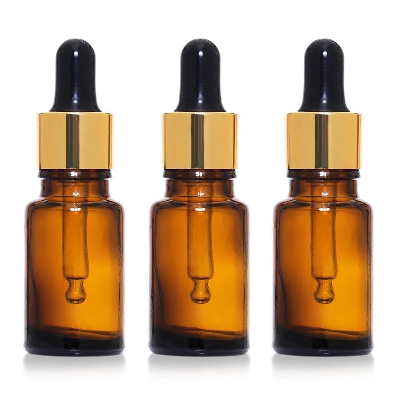 Flora Fresh 10 ml Brown Amber Glass Dropper Bottle With Golden Dropper  Black Silicon TeatSet of 3 BG10 ML - Image 1