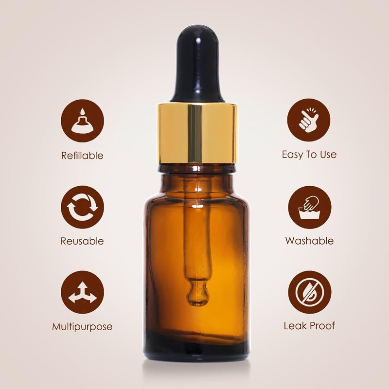 Flora Fresh 10 ml Brown Amber Glass Dropper Bottle With Golden Dropper  Black Silicon TeatSet of 3 BG10 ML - Image 4