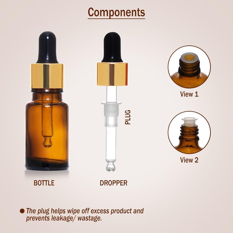Flora Fresh 10 ml Brown Amber Glass Dropper Bottle With Golden Dropper  Black Silicon TeatSet of 3 BG10 ML - Image 2