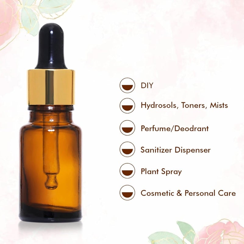 Flora Fresh 10 ml Brown Amber Glass Dropper Bottle With Golden Dropper  Black Silicon TeatSet of 3 BG10 ML - Image 3