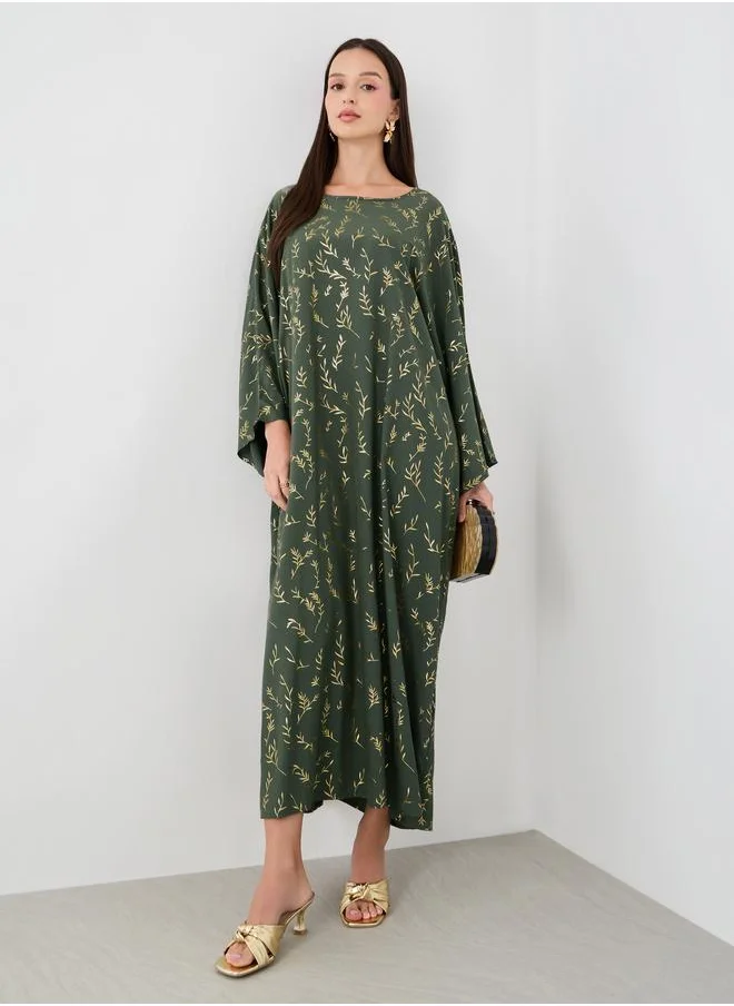 Take Two Take Two Foil Printed Batwing Sleeve Kaftan