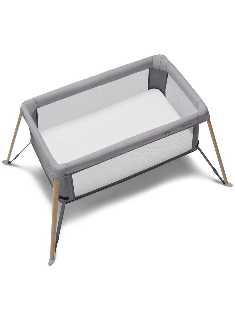 Kinderkraft - Kinderkraft - Movi Travel Cot - Grey & Wood - Image 1