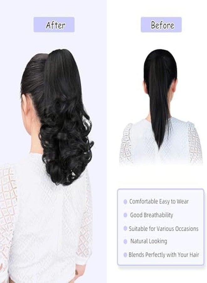Pravrajya Short Curly Ponytail Extension with Claw Clip - Natural Looking Synthetic Hairpiece for Women, Easy-to-Attach, Voluminous & Stylish Hair Extension for Instant Makeover (Black) - Image 5
