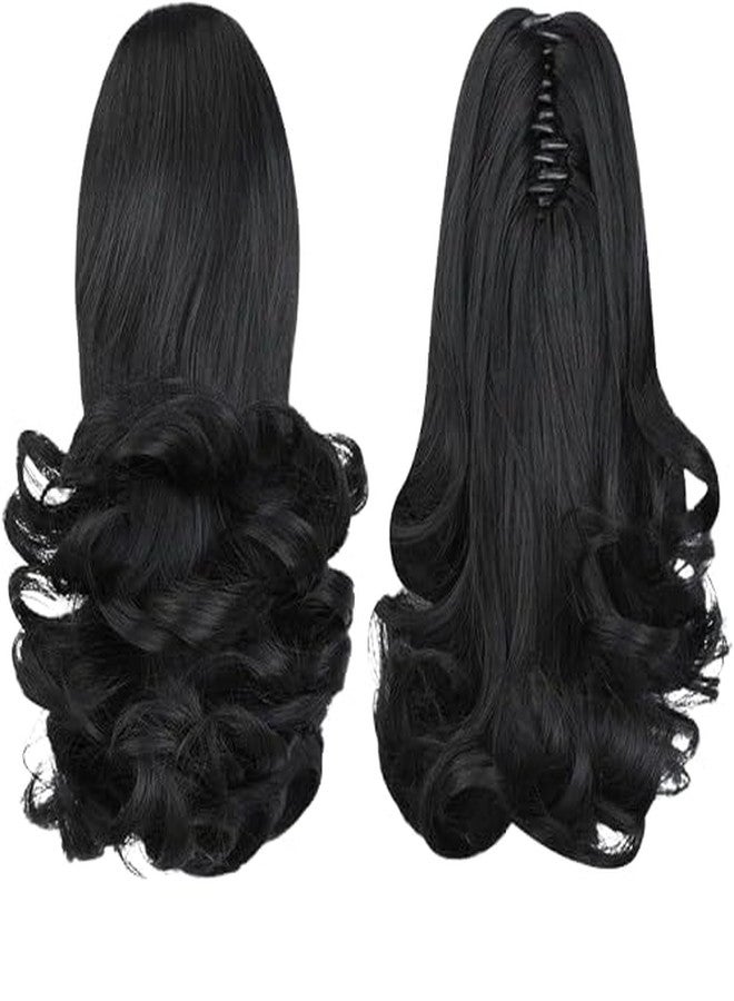Pravrajya Short Curly Ponytail Extension with Claw Clip - Natural Looking Synthetic Hairpiece for Women, Easy-to-Attach, Voluminous & Stylish Hair Extension for Instant Makeover (Black) - Image 1