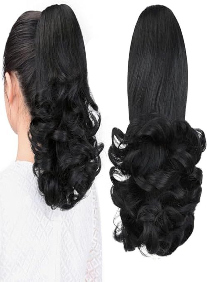 Pravrajya Short Curly Ponytail Extension with Claw Clip - Natural Looking Synthetic Hairpiece for Women, Easy-to-Attach, Voluminous & Stylish Hair Extension for Instant Makeover (Black) - Image 2