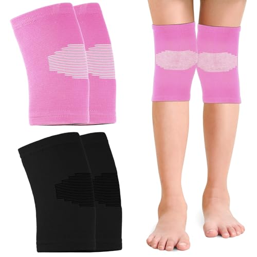 Skylety 2 Pairs Kids Knee Sleeve Kids Knee Brace Children Support Compression Child Sleeve Pads for Basketball Volleyball Sports GymnasticsSmallBlack Pink - Image 1
