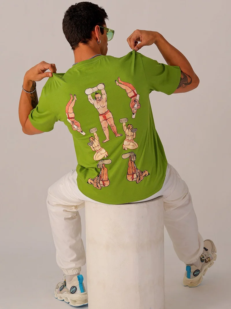 The Indian Garage Co Men Boxy Oversized Graphic Back Printed Round Neck Tshirt