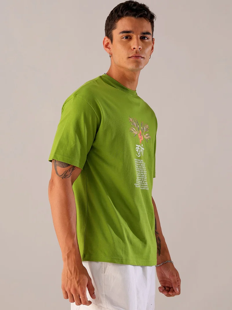 The Indian Garage Co Men Boxy Oversized Graphic Back Printed Round Neck Tshirt