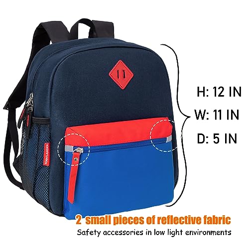 HawLander Little Kids Backpack for Boys or Girls, Toddler School Bag Fits 3 to 6 years old, Navy blue, 12 Inch - Image 2