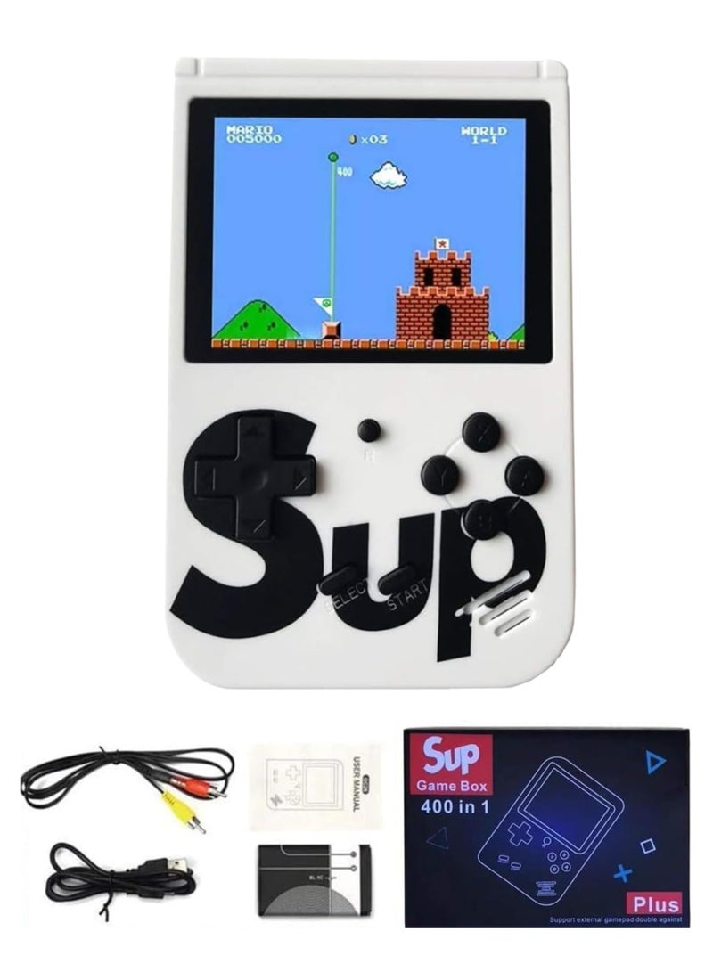 SUP SUP Handheld Game Console with 400 Classic Retro Games, 3-Inch Color Screen, Rechargeable Battery, Portable Mini Gaming Device for Kids & Adults | White - Image 1