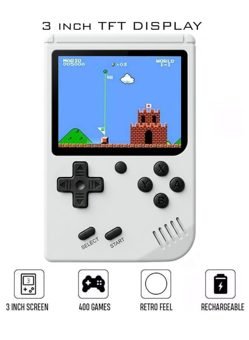 SUP Handheld Game Console with 400 Classic Retro Games, 3-Inch Color Screen, Rechargeable Battery, Portable Mini Gaming Device for Kids & Adults | White - Image 3