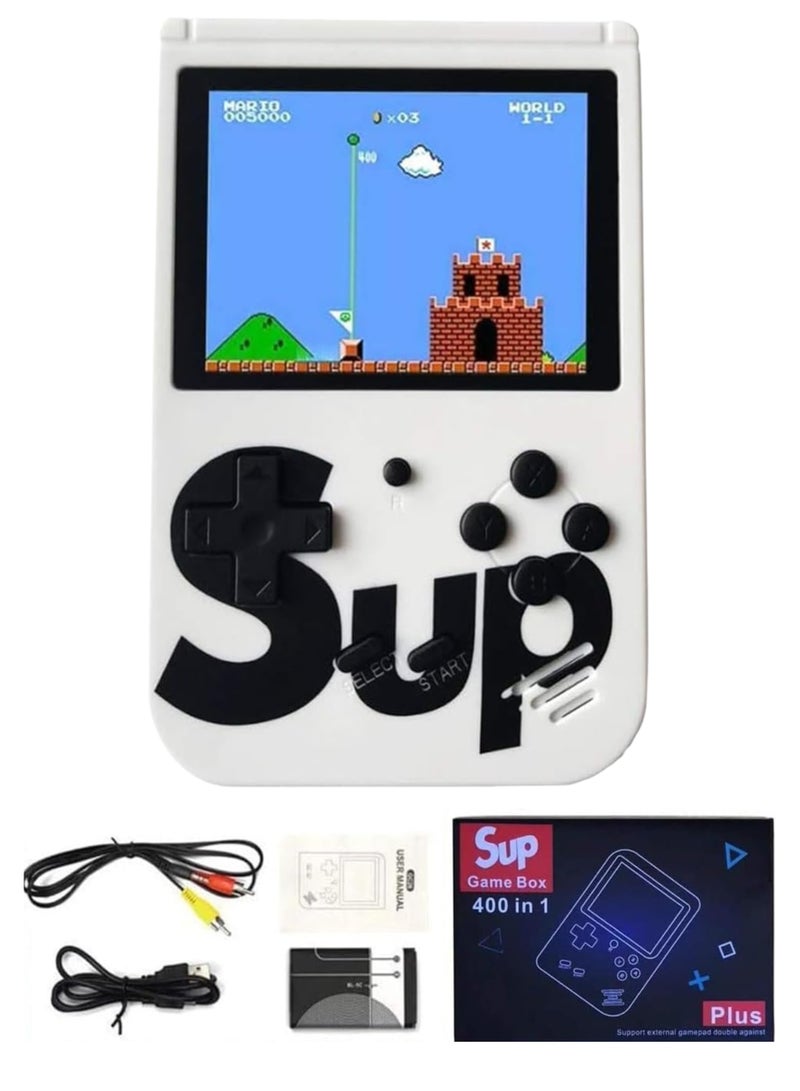 SUP Handheld Game Console with 400 Classic Retro Games, 3-Inch Color Screen, Rechargeable Battery, Portable Mini Gaming Device for Kids & Adults | White - Image 1