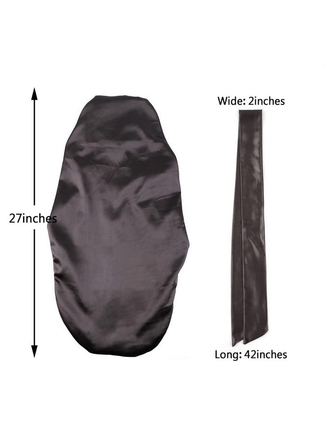 greatremy Braids Bonnet Sleeping Extra Large Long Hair Braids Accessories Weave Sleeve Scarf Locs Bonnet Scrunchie Double Layer Silky Satin With Tie Band For Women Black  - Image 2