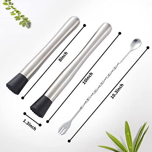 Fpxnb 10 inch & 8 inch Stainless Steel Cocktail Muddler with 2 Mixing Spoon, Home Bar Tool Set, for Making & Creating Delicious Mojitos, & Other Fruit Based Drinks & Beverages in Various Containers - Image 4
