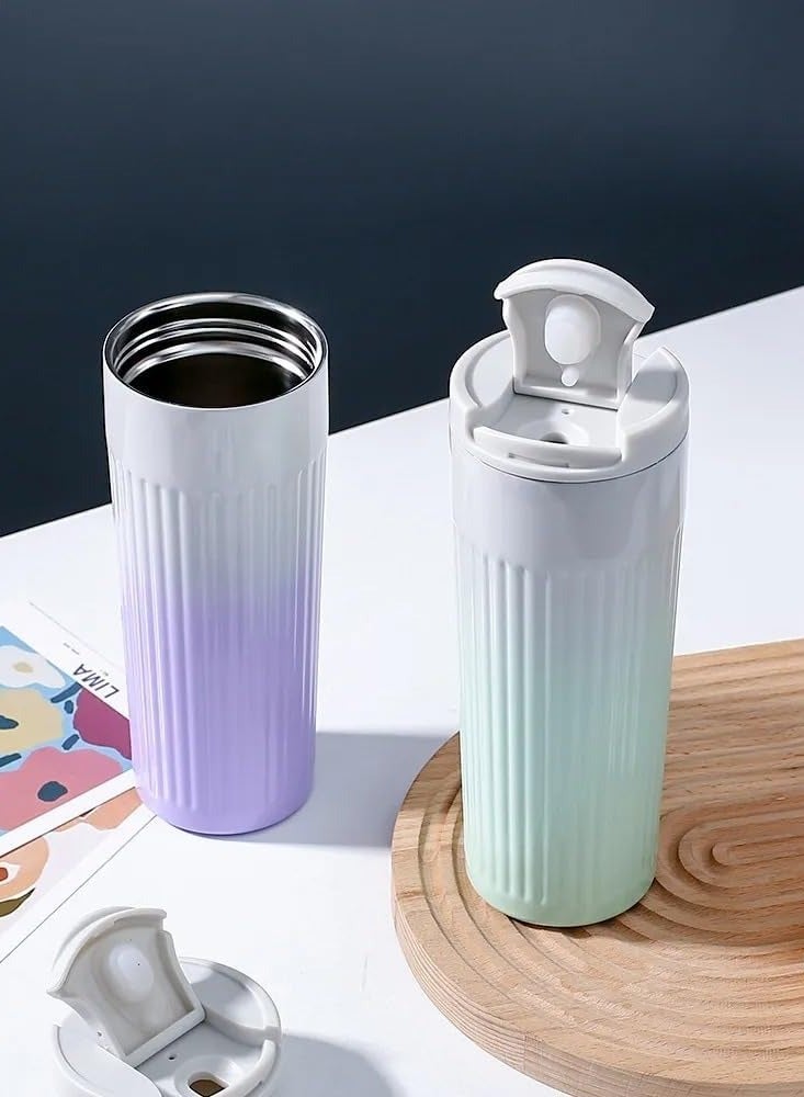 QSHOP Stainless Steel Double Wall Vacuum Insulated Thermos Mug with Mesh Strainer and Flip Lid Keep Cold and Hot for 6 Hours, 480ml Coffee Tea Mug  - Image 4