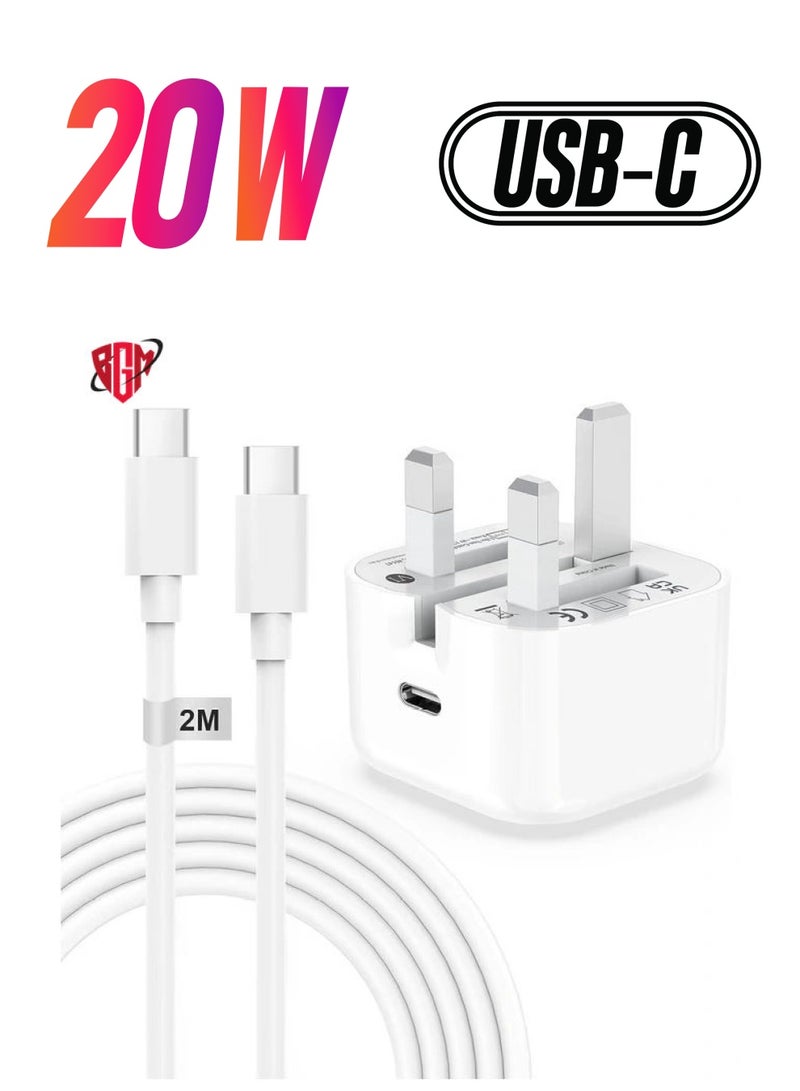 BGM iPhone 15,15 Pro,15 Pro Max iPhone Plug and 2M Cable, 20W C-C Fast Charger Plug  - Image 1